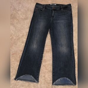 LIVERPOOL Los Angeles Highrise Dark Wash Distressed Stretch Flare Jeans Sz. 12